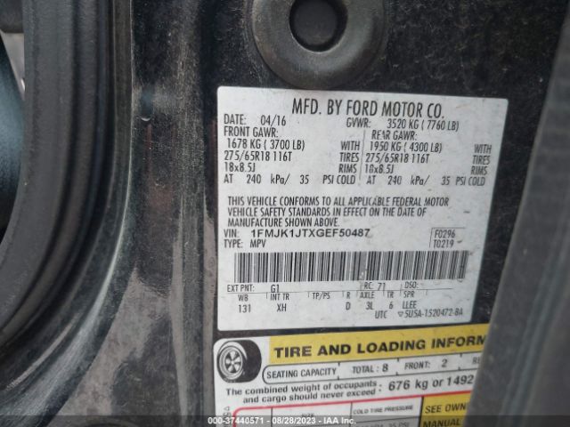 1FMJK1JTXGEF50487 Ford Expedition El Xlt/king Ranch