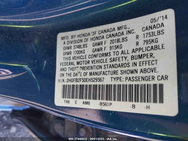 Honda Civic Sedan Lx 2014 2HGFB2F50EH529567 Image 9