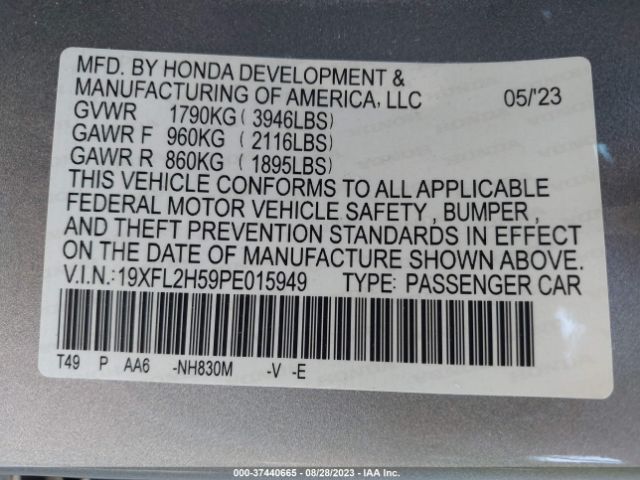 19XFL2H59PE015949 Honda Civic Hatchback Lx