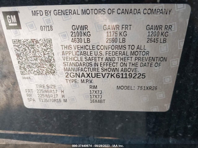 Chevrolet EQUINOX LT 2019 2GNAXUEV7K6119225 Image 9