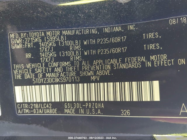 Toyota Sienna Xle Auto Access 2019 5TDYZ3DC8KS970113 Image 9