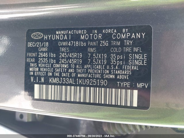 Hyundai Tucson Night 2019 KM8J33AL1KU925190 Image 9