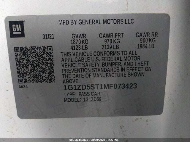 Chevrolet MALIBU LT 2021 1G1ZD5ST1MF073423 Image 9