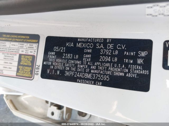 3KPF24AD8ME375595 KIA Forte Lxs