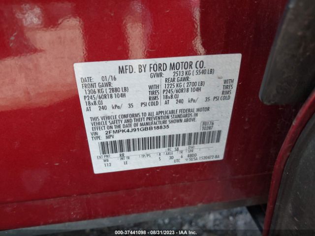 2FMPK4J91GBB18835 Ford EDGE SEL