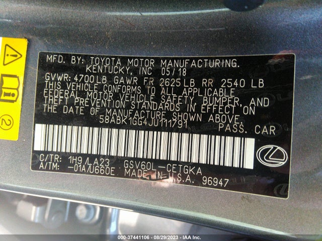 58ABK1GG4JU111791 Lexus Es Es 350