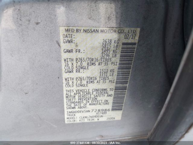 1N6AD0EV5HN728986 Nissan Frontier Sv V6