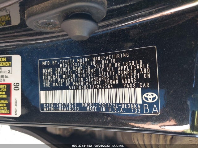Toyota COROLLA LE 2018 5YFBURHE1JP842564 Image 9