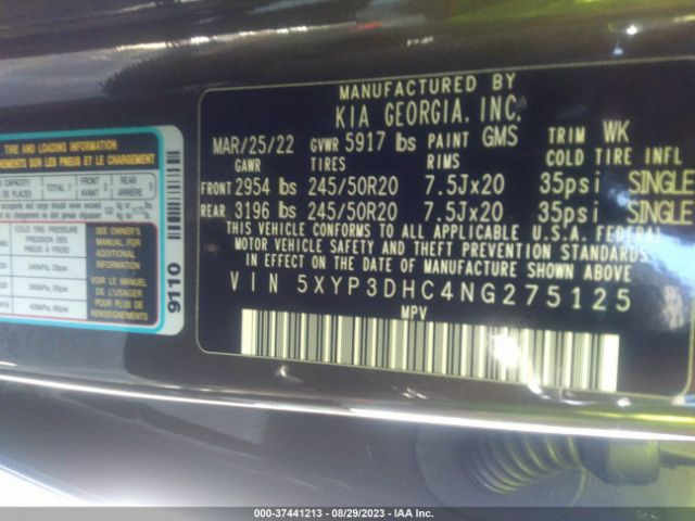 5XYP3DHC4NG275125 KIA Telluride Ex