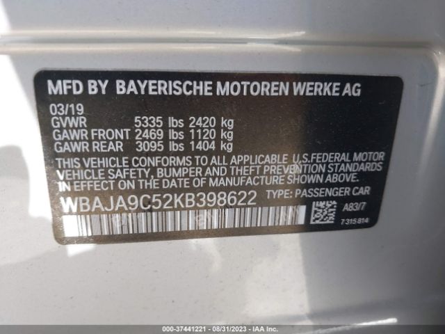 WBAJA9C52KB398622 BMW 5 Series 530e Iperformance