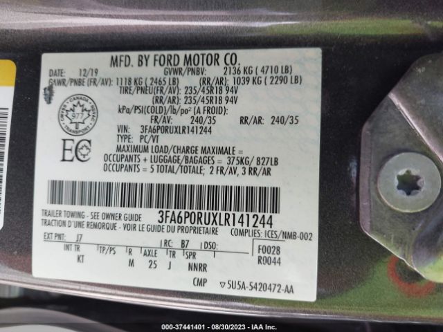 3FA6P0RUXLR141244 Ford Fusion Hybrid Titanium