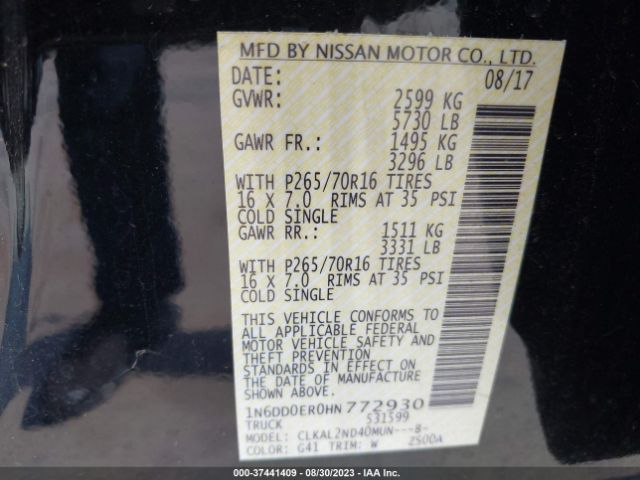 1N6DD0ER0HN772930 Nissan Frontier Sv V6
