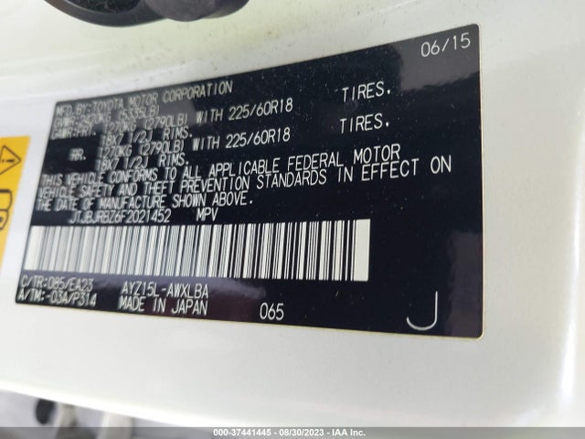 JTJBJRBZ6F2021452 Lexus NX 300H