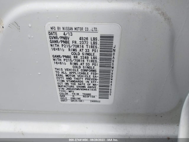 2013 NISSAN ROGUE S VIN: JN8AS5MV9DW641835