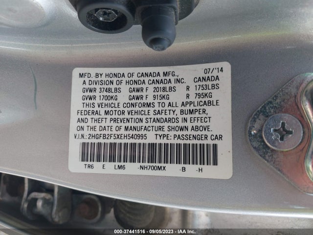 2014 HONDA CIVIC SEDAN LX VIN: 2HGFB2F5XEH540995