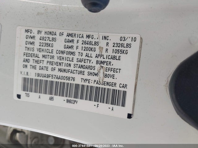 2010 Acura Tl Tech მანქანა იყიდება აუქციონზე, vin: 19UUA9F57AA005876, აუქციონის ნომერი: 37441581