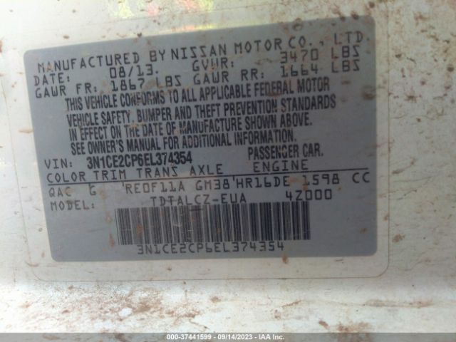 3N1CE2CP6EL374354 Nissan Versa Note S Plus