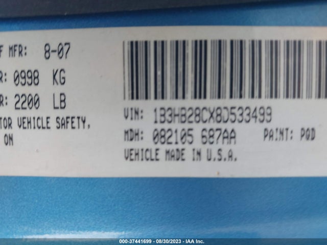 2008 DODGE CALIBER SE VIN: 1B3HB28CX8D533499