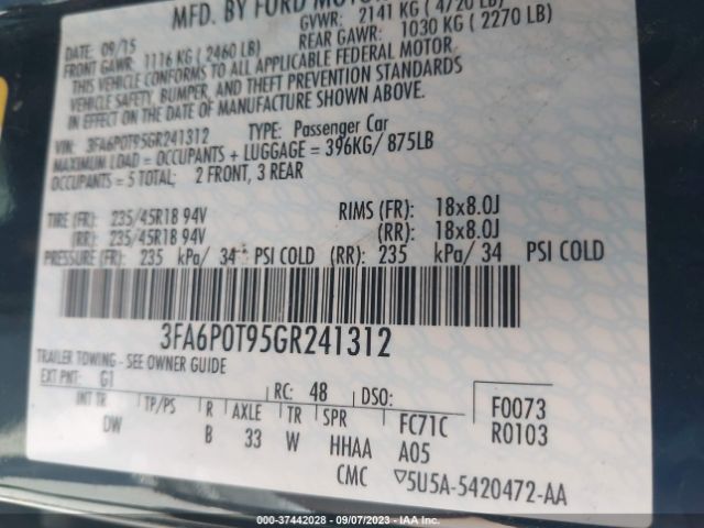 3FA6P0T95GR241312 Ford FUSION SE