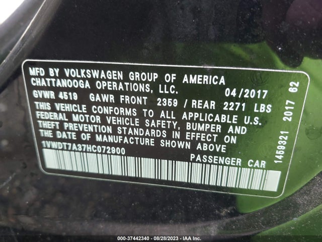 1VWDT7A37HC072900 Volkswagen Passat R-line W/comfort Pkg