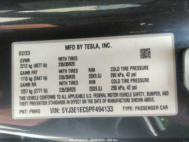 5YJ3E1EC5PF494133 Tesla Model 3 Performance