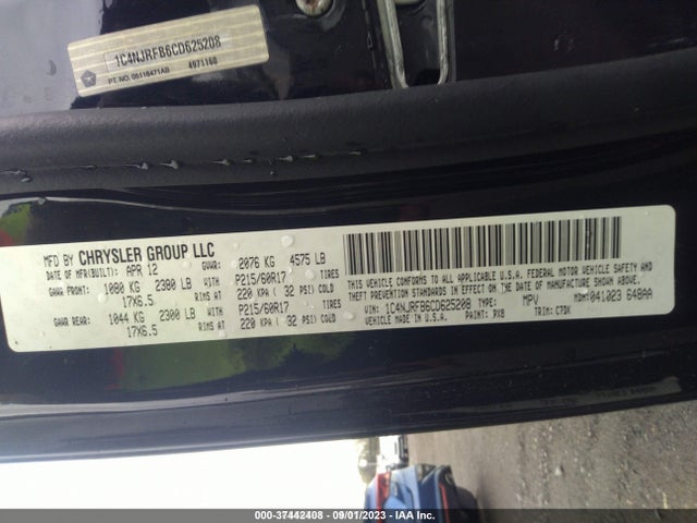 2012 JEEP PATRIOT LATITUDE VIN: 1C4NJRFB6CD625208