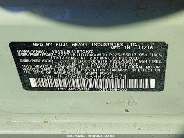JF2GPALC3HH224674 Subaru Crosstrek Limited