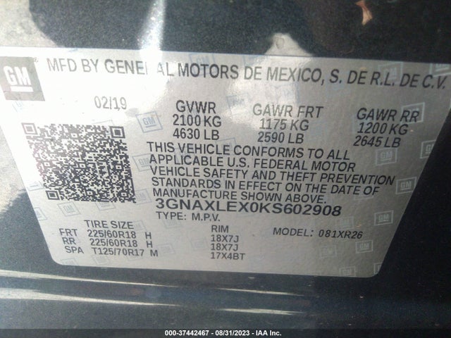Chevrolet EQUINOX LT 2019 3GNAXLEX0KS602908 Image 9