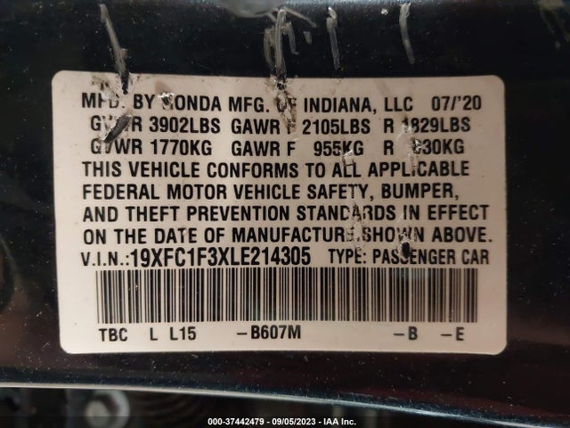 Honda CIVIC EX 2020 19XFC1F3XLE214305 Image 9