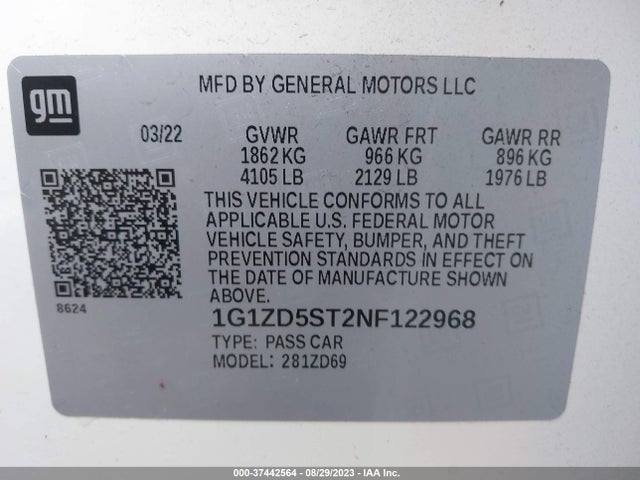 Chevrolet MALIBU LT 2022 1G1ZD5ST2NF122968 Image 9