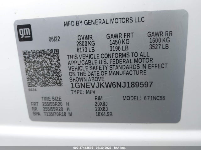 Chevrolet Traverse Rs 2022 1GNEVJKW6NJ189597 Image 9