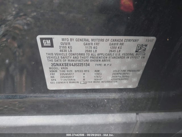 Chevrolet EQUINOX LT 2018 2GNAXSEV4J6225134 Image 9