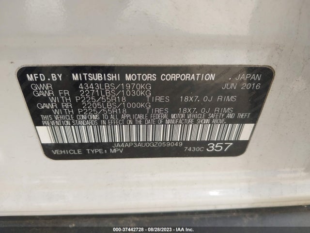 JA4AP3AU0GZ059049 Mitsubishi Outlander Sport 2.0 Es