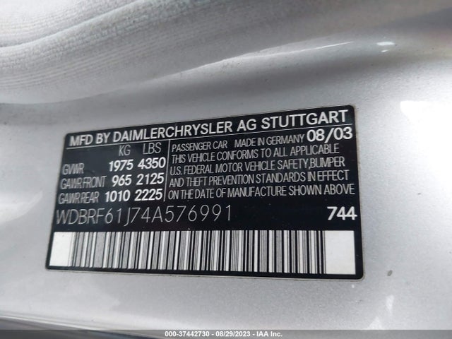 2004 MERCEDES-BENZ C-CLASS 2.6L VIN: WDBRF61J74A576991