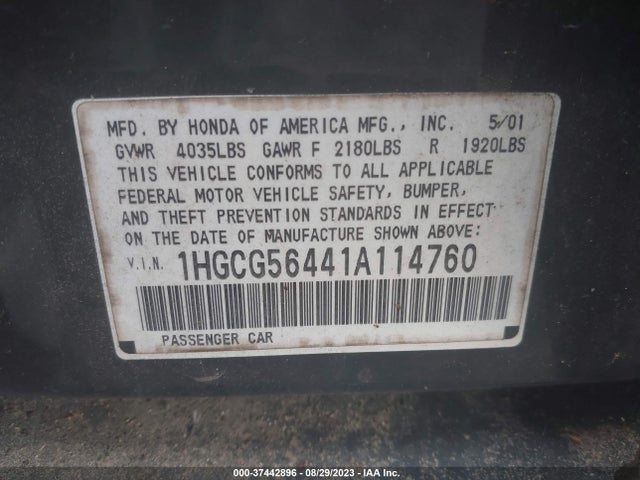 2001 HONDA ACCORD SDN LX VIN: 1HGCG56441A114760