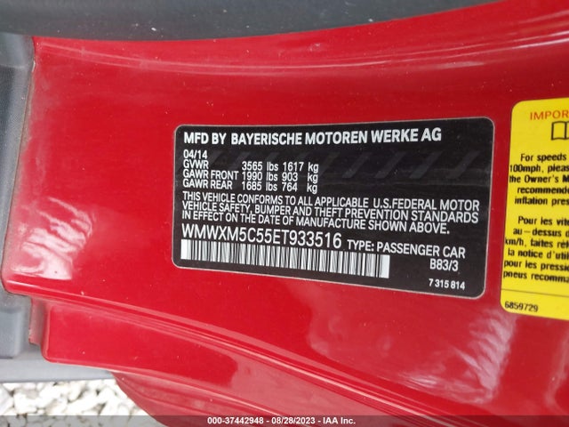 2014 MINI COOPER HARDTOP VIN: WMWXM5C55ET933516