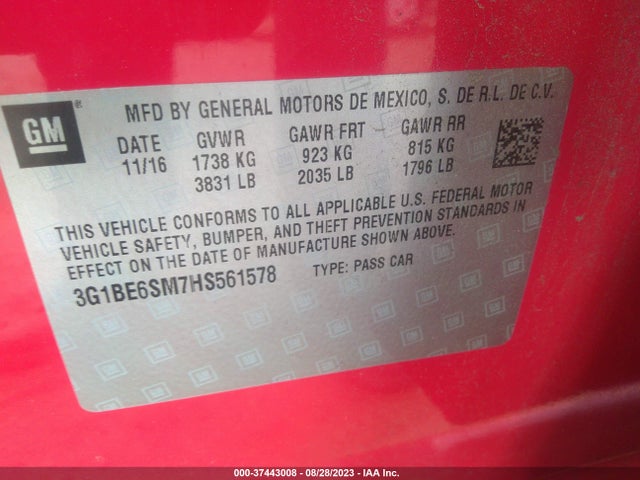 Chevrolet CRUZE LT 2017 3G1BE6SM7HS561578 Image 9