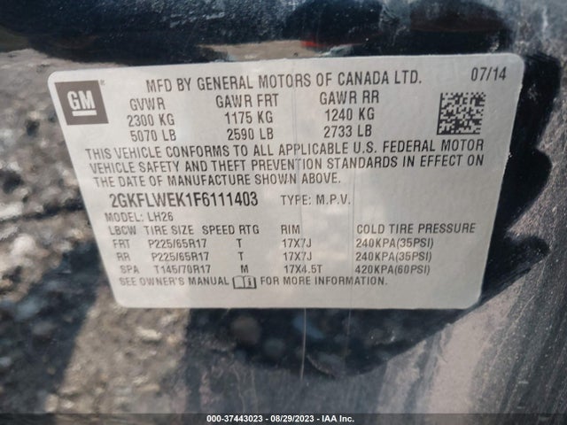 GMC Terrain Sle 2015 2GKFLWEK1F6111403 Image 9