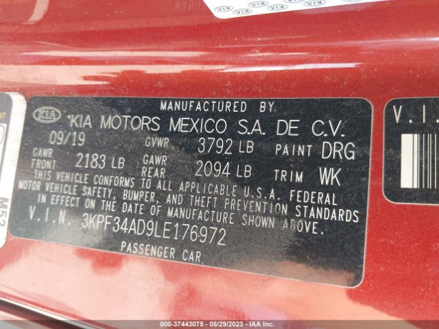 3KPF34AD9LE176972 KIA Forte Gt-line