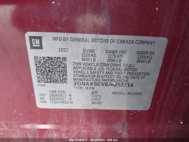 2GNAXSEV8J6253714 Chevrolet EQUINOX LT