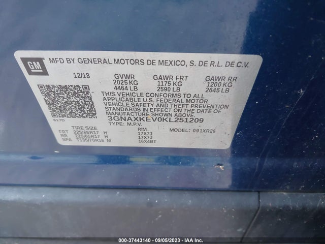 Chevrolet EQUINOX LT 2019 3GNAXKEV0KL251209 Image 9