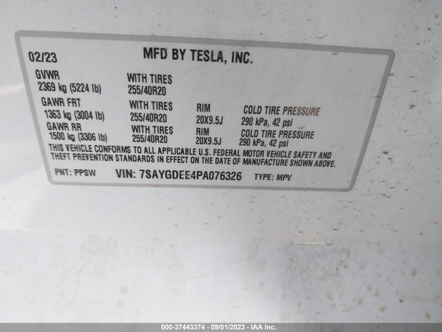 7SAYGDEE4PA076326 Tesla Model Y Long Range