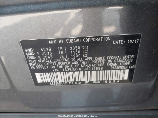 4S3BNAF60J3019689 Subaru Legacy Premium