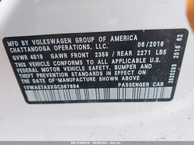 1VWAS7A3XGC067694 Volkswagen Passat 1.8t R-line W/comfort Pkg