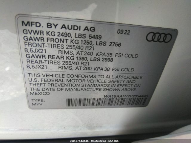 WA15AAFY7P2034449 Audi Q5 Sportback Premium Plus 45 Tfsi S Line Quattro S Tronic
