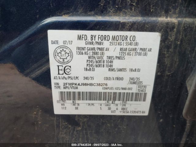2FMPK4J98HBC38276 Ford EDGE SEL