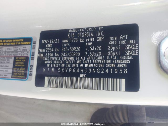 5XYP64HC3NG241958 KIA Telluride S