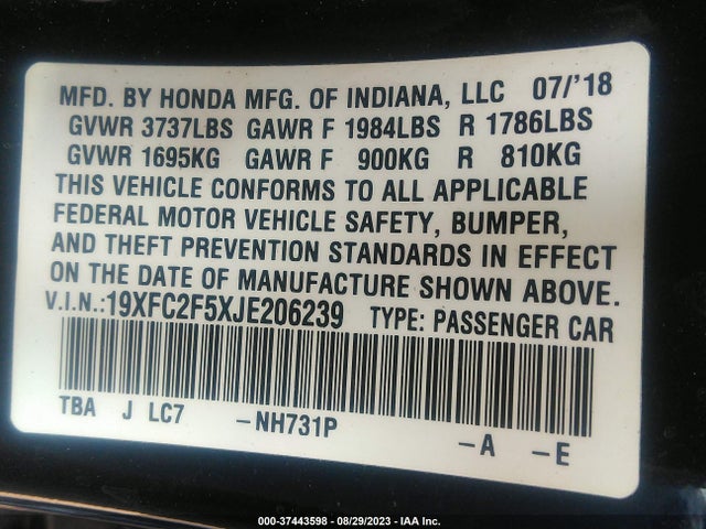 Honda Civic Lx 2018 19XFC2F5XJE206239 Image 9