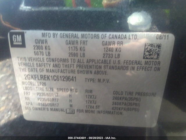 Продажа на аукционе авто 2012 Gmc Terrain Sle-1, vin: 2GKFLREK1C6129641, номер лота: 37443601
