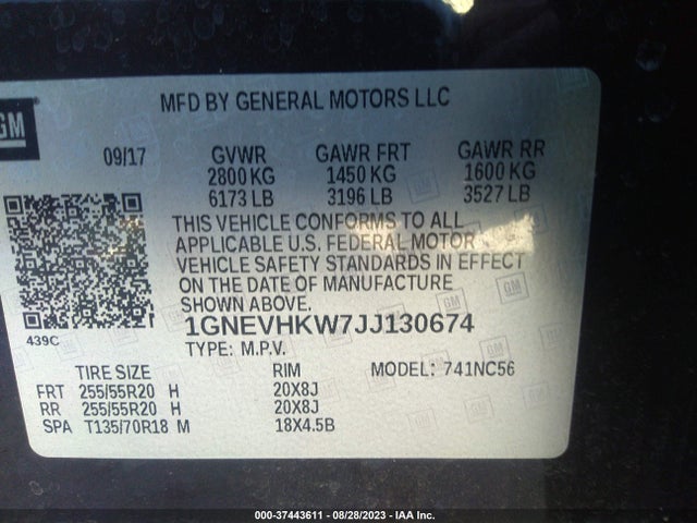Chevrolet Traverse 3lt 2018 1GNEVHKW7JJ130674 Image 9
